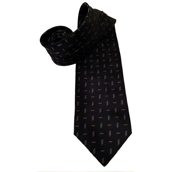 Armani Black Tie with Geometric pattern 60 x 3.75 100% silk Made in Italy - Picture 1 of 9